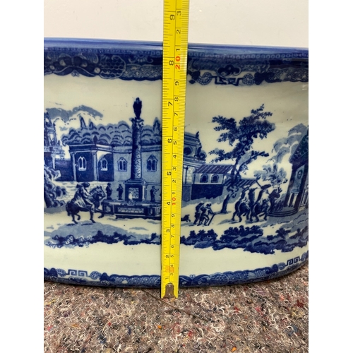 46 - Large Victorian Victoria Ware Blue & White Ironstone China Planter Foot Bath - Excellent Period Cond... 