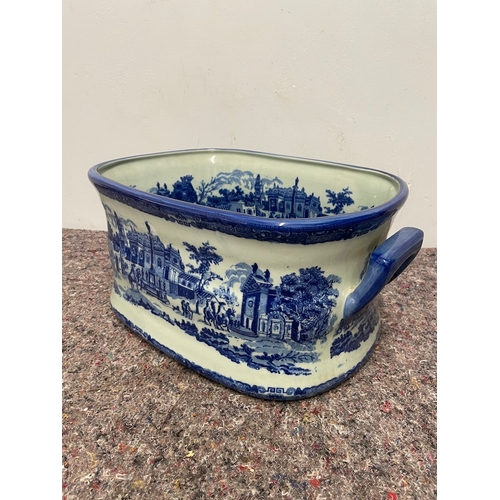 46 - Large Victorian Victoria Ware Blue & White Ironstone China Planter Foot Bath - Excellent Period Cond... 