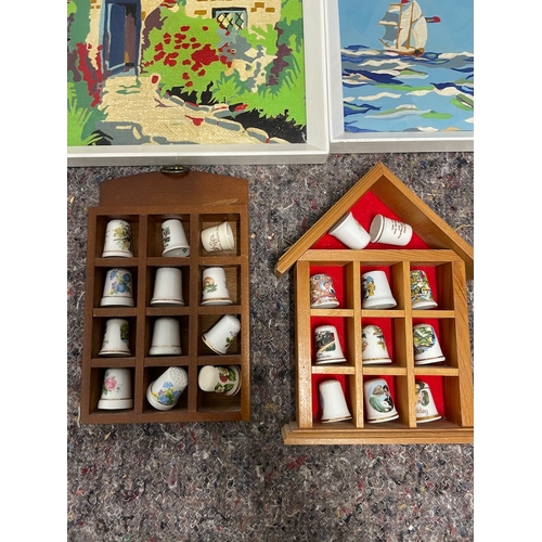 8 - Craved Wood plaques + two oils and 2 sets of thimbles