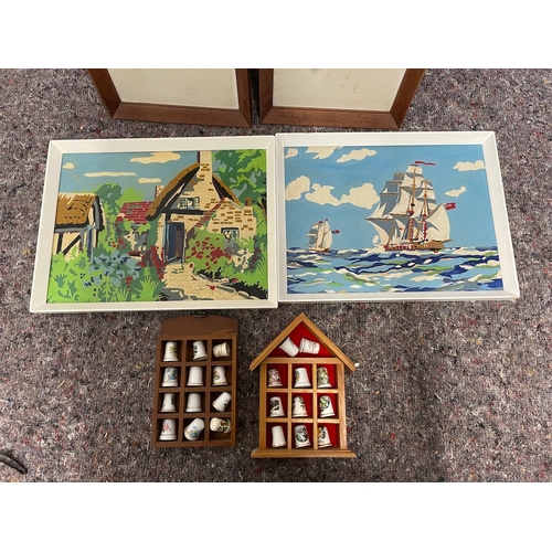 8 - Craved Wood plaques + two oils and 2 sets of thimbles