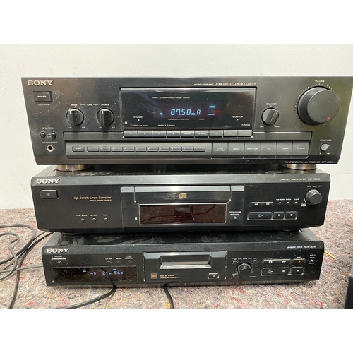 131 - Vintage Hifi Separates inc Sony CD player CDP XE330, Receiver STR D390, Mini Disc MDS JE330 (all pow... 