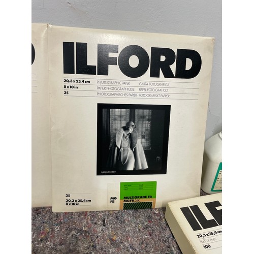 22 - Collection of Photographic / Darkroom Materials including Ilford paper / processing chemicals - majo... 