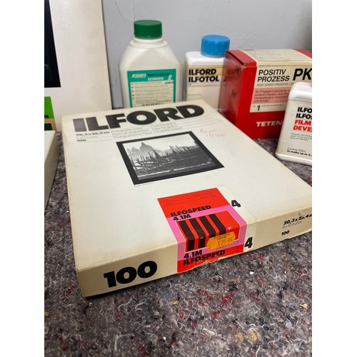 22 - Collection of Photographic / Darkroom Materials including Ilford paper / processing chemicals - majo... 