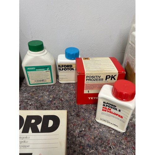 22 - Collection of Photographic / Darkroom Materials including Ilford paper / processing chemicals - majo... 