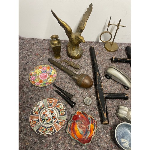 36 - Collection of vintage items including brass Eagle , oriental and asian collectables , pair of vintag... 