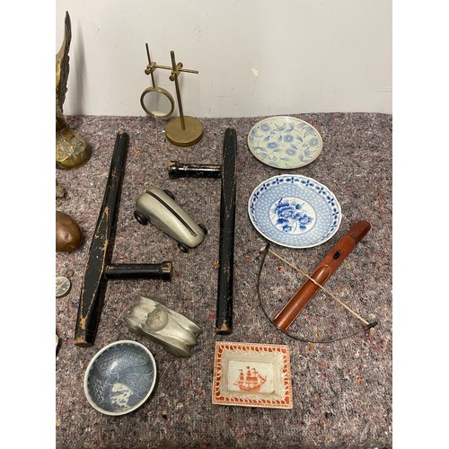 36 - Collection of vintage items including brass Eagle , oriental and asian collectables , pair of vintag... 