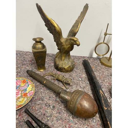 36 - Collection of vintage items including brass Eagle , oriental and asian collectables , pair of vintag... 