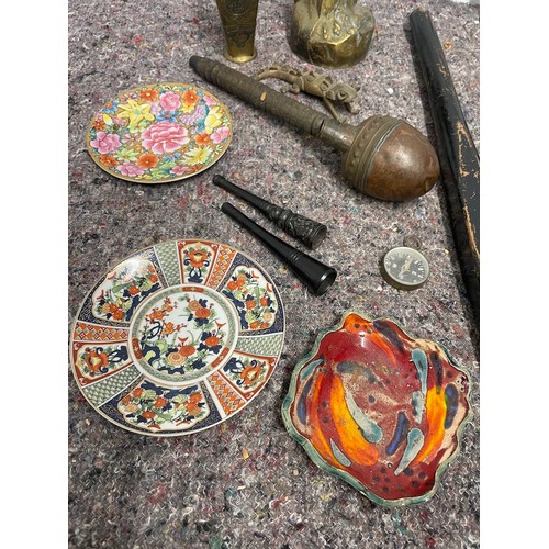 36 - Collection of vintage items including brass Eagle , oriental and asian collectables , pair of vintag... 