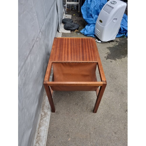 172 - Mid century Teak Coffee Table with Leather Magazine Sling 76cm x 56cm x 52cm