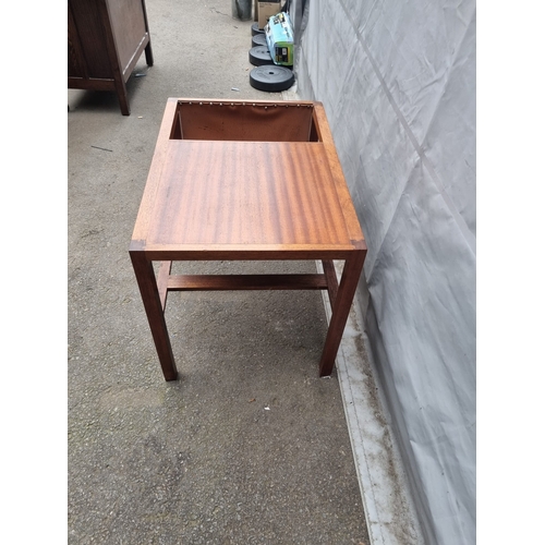 172 - Mid century Teak Coffee Table with Leather Magazine Sling 76cm x 56cm x 52cm