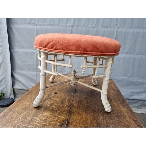 181 - Victorian Faux Bamboo carved round vanity stool over painted