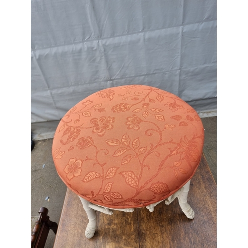 181 - Victorian Faux Bamboo carved round vanity stool over painted