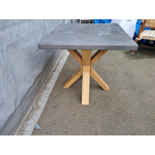 182 - Modern Metal plated top table on oak legs 62cm x 66cm