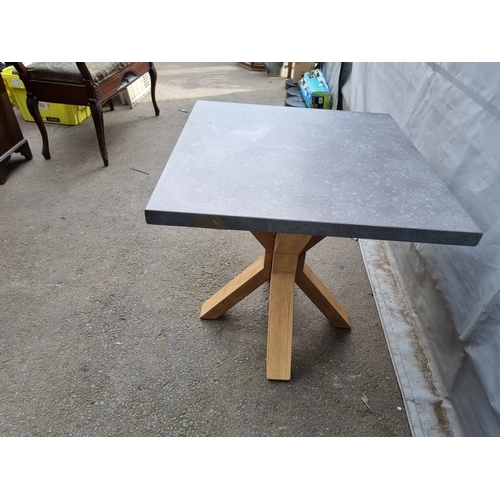 182 - Modern Metal plated top table on oak legs 62cm x 66cm