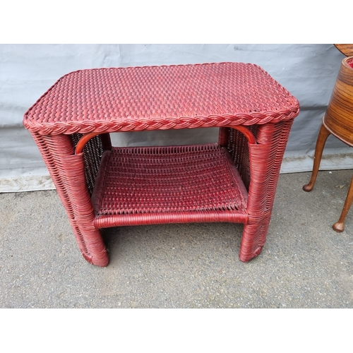 183 - Vintage Kidney shaped sewing / needlework box + woven occasional table