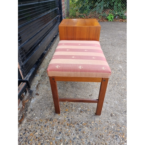 194 - Mid Century Teak Telephone Table with seat - 59cm x  85cm x 72cm