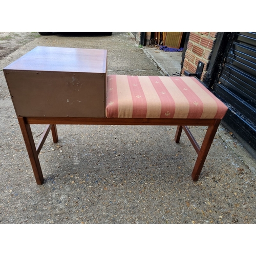 194 - Mid Century Teak Telephone Table with seat - 59cm x  85cm x 72cm