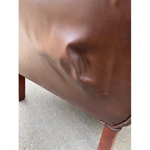 191 - Vintage Brown Chesterfield Buttoned Winged Armchair - indentation to back -