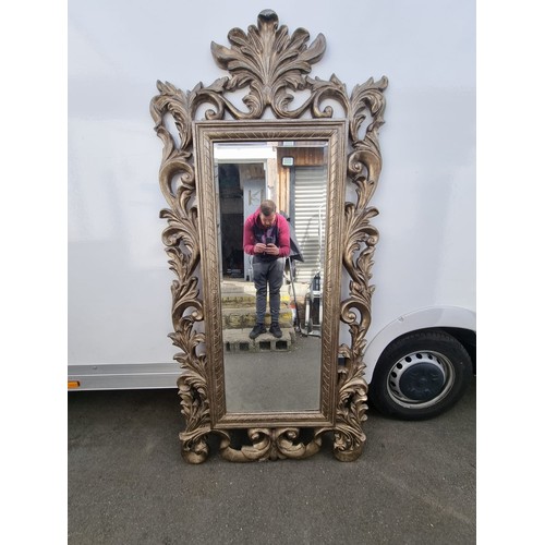 208a - A lovely modern full length silver Rococo styled mirror 218cm x 104cm in very good order