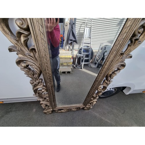 208a - A lovely modern full length silver Rococo styled mirror 218cm x 104cm in very good order