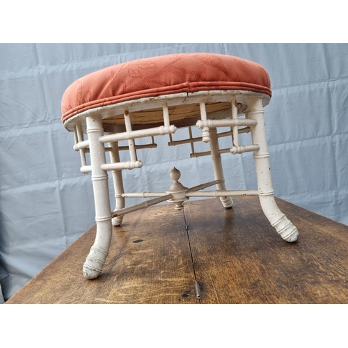 419 - Victorian Faux Bamboo carved round vanity stool over painted