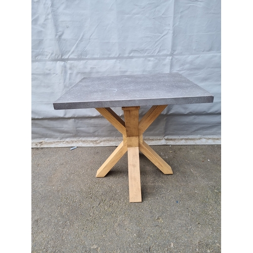 420 - Modern Metal plated top table on oak legs 62cm x 66cm