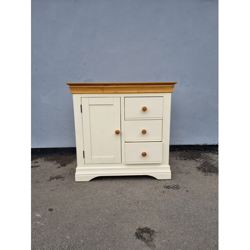 432 - Modern Cream and Oak Top Cupboard in very good order 89cm x 43cm x 86cm