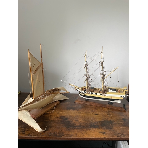 455 - Two vintage handmade models of yacht / ship - A/F