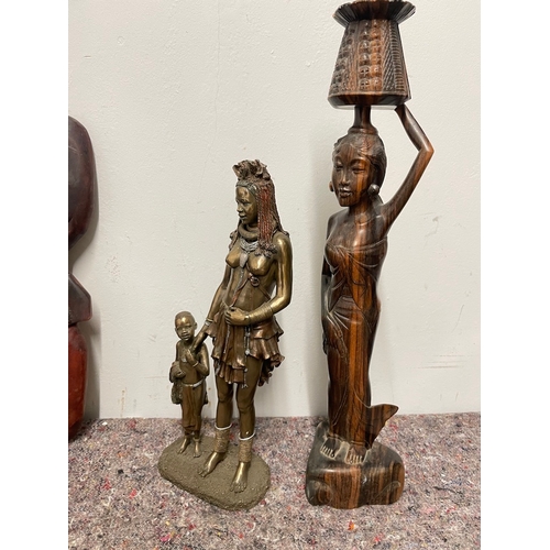 12 - 3 African Statues / Ornaments + 1 oriental carved wood statue