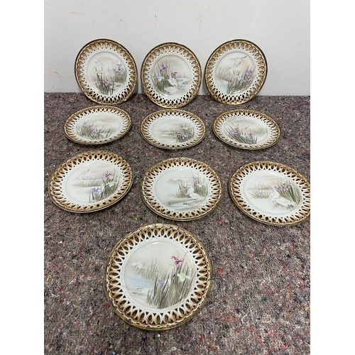 14 - Set of 10 Vintage Pierce Ware Handprinted Oriental Dishes Bone China  - 1 has chip, rest in good ord... 