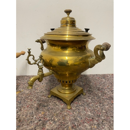 4 - Antique Brass Russian Samovar with makers mark- 40cm  + Vintage Copper Pan Burner / Heater