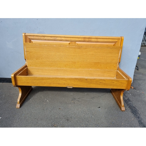 241 - Vintage Solid Oak Hall Bench / Pew with storage 140cm x 49cm x 90cm - A/F