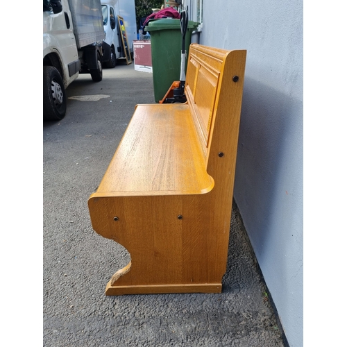 241 - Vintage Solid Oak Hall Bench / Pew with storage 140cm x 49cm x 90cm - A/F