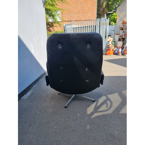 244 - Mid Century Black Swivel Lounge Chair - 79cm x 92cm  some marks to leather as shown -