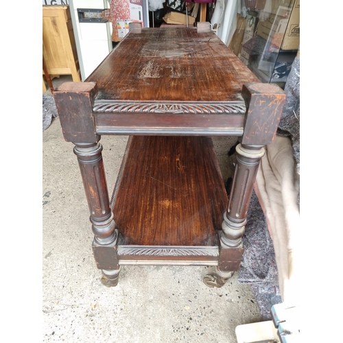 264 - 19th Century Mahogany Two Tier Hall Stand on Castors - 43cm x 72cm x 118cm