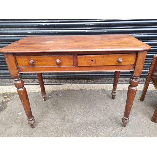 268 - Antique Two drawer Desk / Console Table + Oak Neddle Box