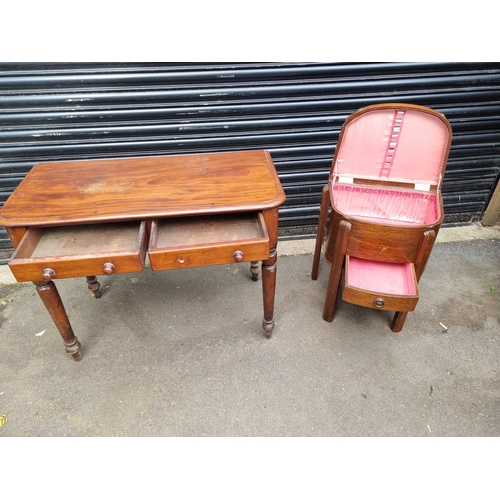 268 - Antique Two drawer Desk / Console Table + Oak Neddle Box