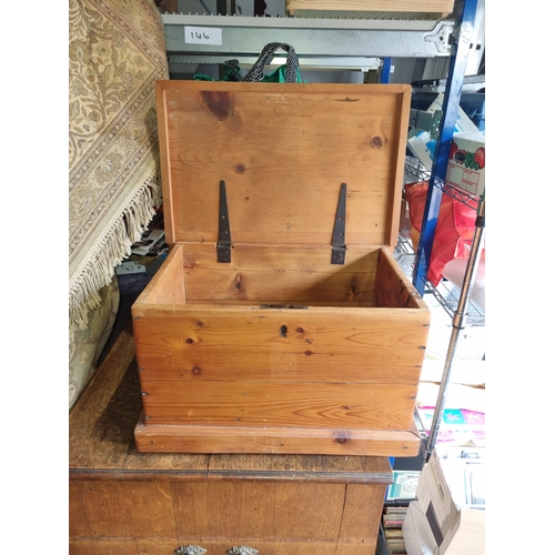 269 - Vintage Pine Tool Chest / Trunk with iron handles 40cm x 56cm x 32cm - marks on top