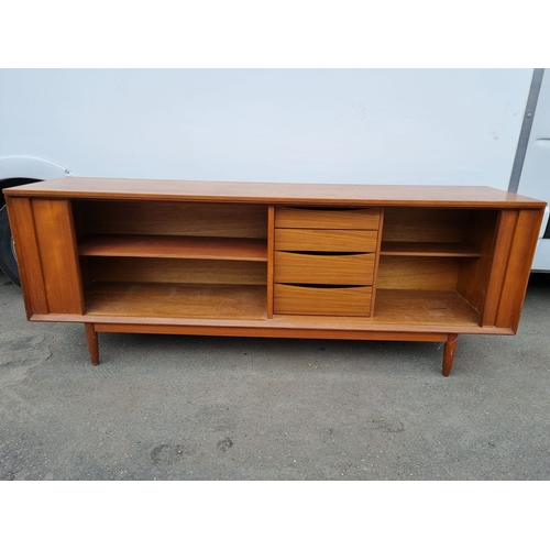 281 - Mid Century Teak Austin Suite Tambour fronted Sideboard - 214cm x 51cm x 80cm