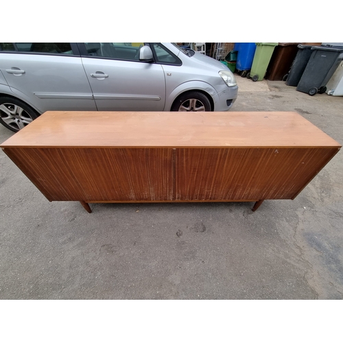 281 - Mid Century Teak Austin Suite Tambour fronted Sideboard - 214cm x 51cm x 80cm