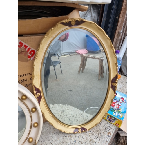 284 - Two Vintage wall mirrors including convex mirror and gilt oval bevelled mirror