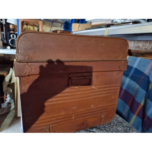 286 - Vintage Metal Veteran Series Three Drawer cabinet + vintage metal trunk