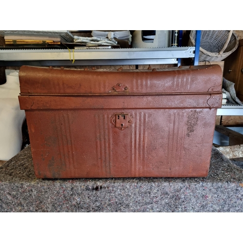 286 - Vintage Metal Veteran Series Three Drawer cabinet + vintage metal trunk