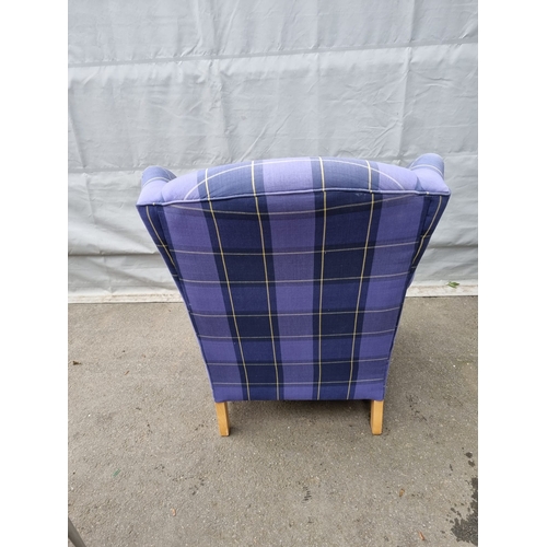 290 - Vintage Wingback Armchair in Purple Tartan Fabric