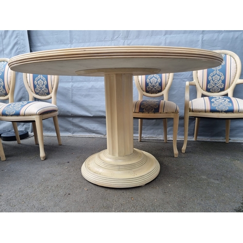 303 - Vintage Round Pedestal Dining Table with 6 upholstered Dining Chairs inc 2 carvers  - 125cm x 79cm