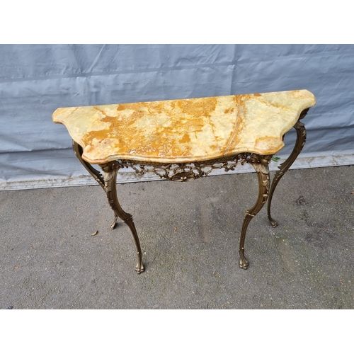 304 - Vintage Rococo Style Italian Gilded Metal Console Table with Onyx Stop -102cm x 78cm