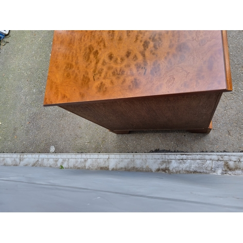 308 - Antique Mahogany 3 drawer cabinet with Burr top and front on bracket feet - 54cm x 42cm x 65cm