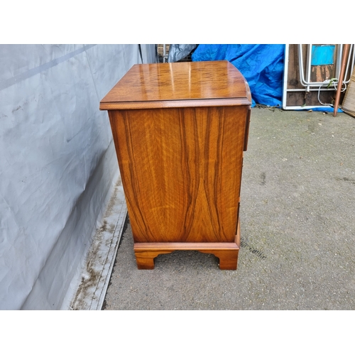 308 - Antique Mahogany 3 drawer cabinet with Burr top and front on bracket feet - 54cm x 42cm x 65cm