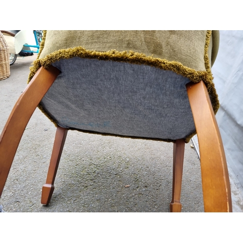 311 - Vintage Button back Green Fabric occasional Chair - 64cm x 86cm