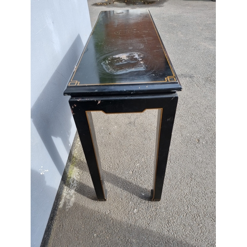 316 - Vintage Oriental Black Ebony Console / Hall Table - Top shows damage - 107cm x 76cm x 35cm